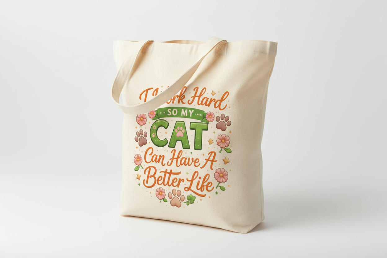 Motivational quote about cats with floral and paw designs on a white background