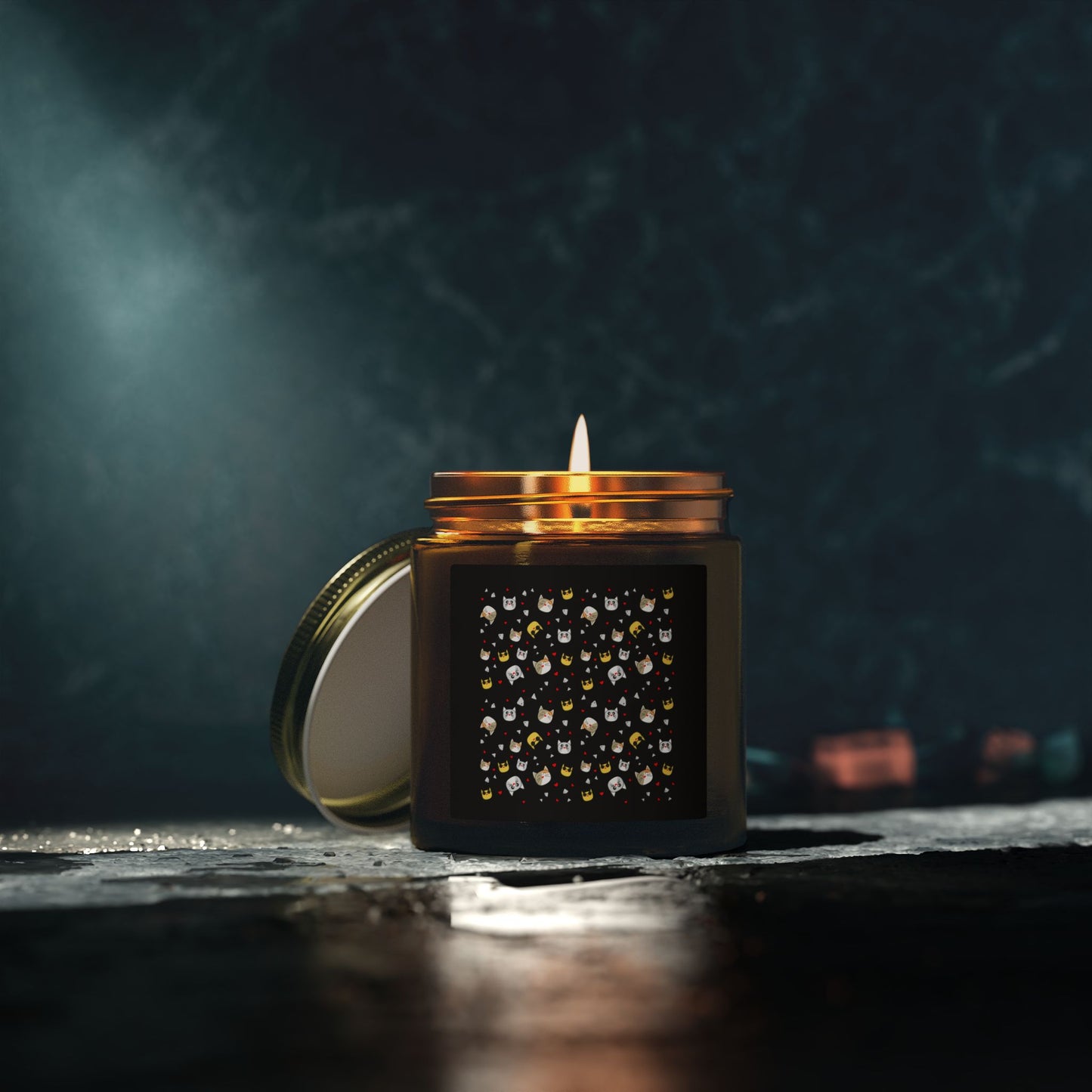 Coconut Apricot Scented Candle (4oz/9oz) — Mini Jar with Cute Cat Pattern