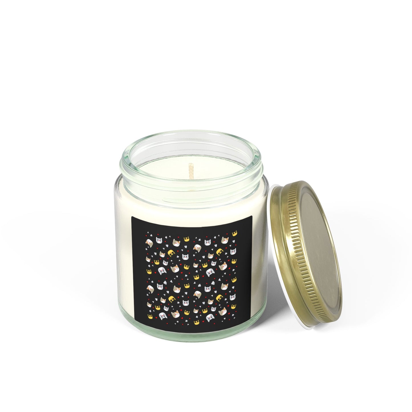 Coconut Apricot Scented Candle (4oz/9oz) — Mini Jar with Cute Cat Pattern