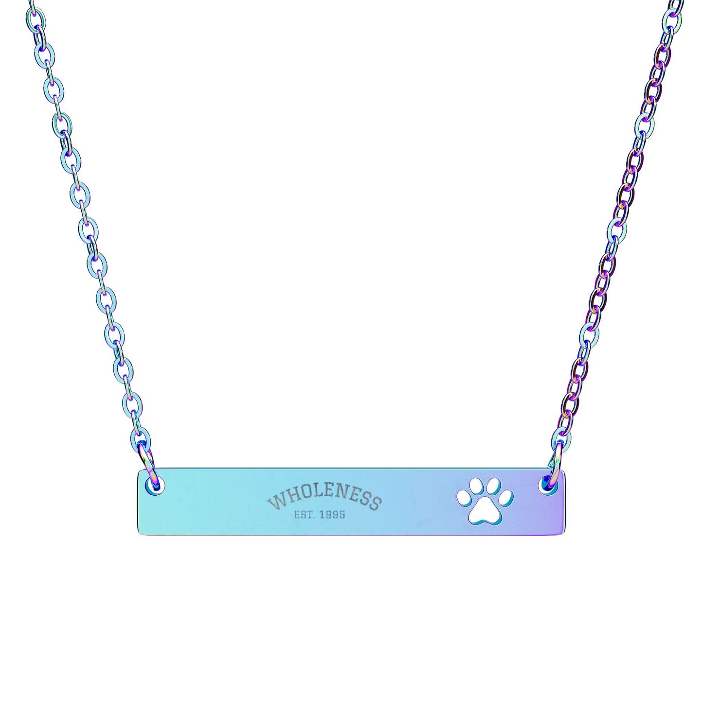 Paw Cutout Bar Necklace — Personalized Engraved Cat Paw Pendant