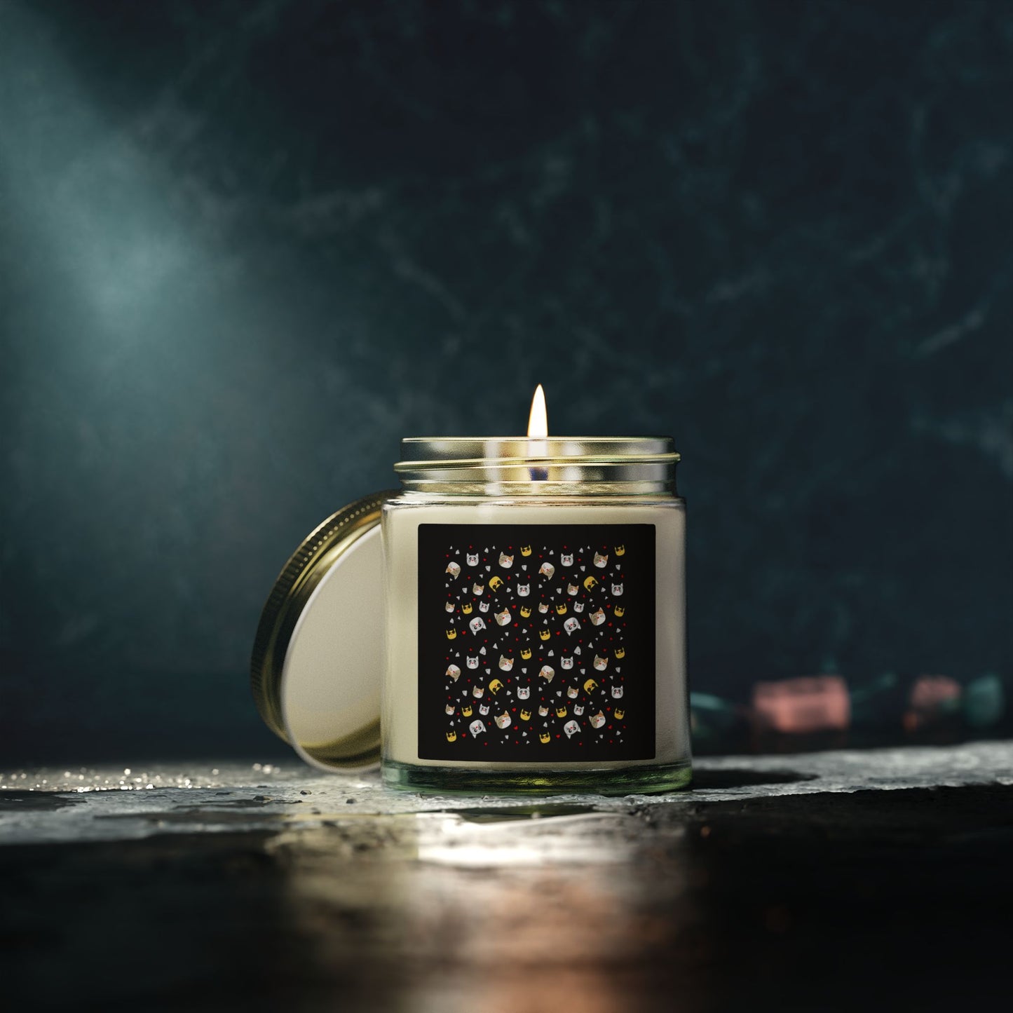 Coconut Apricot Scented Candle (4oz/9oz) — Mini Jar with Cute Cat Pattern