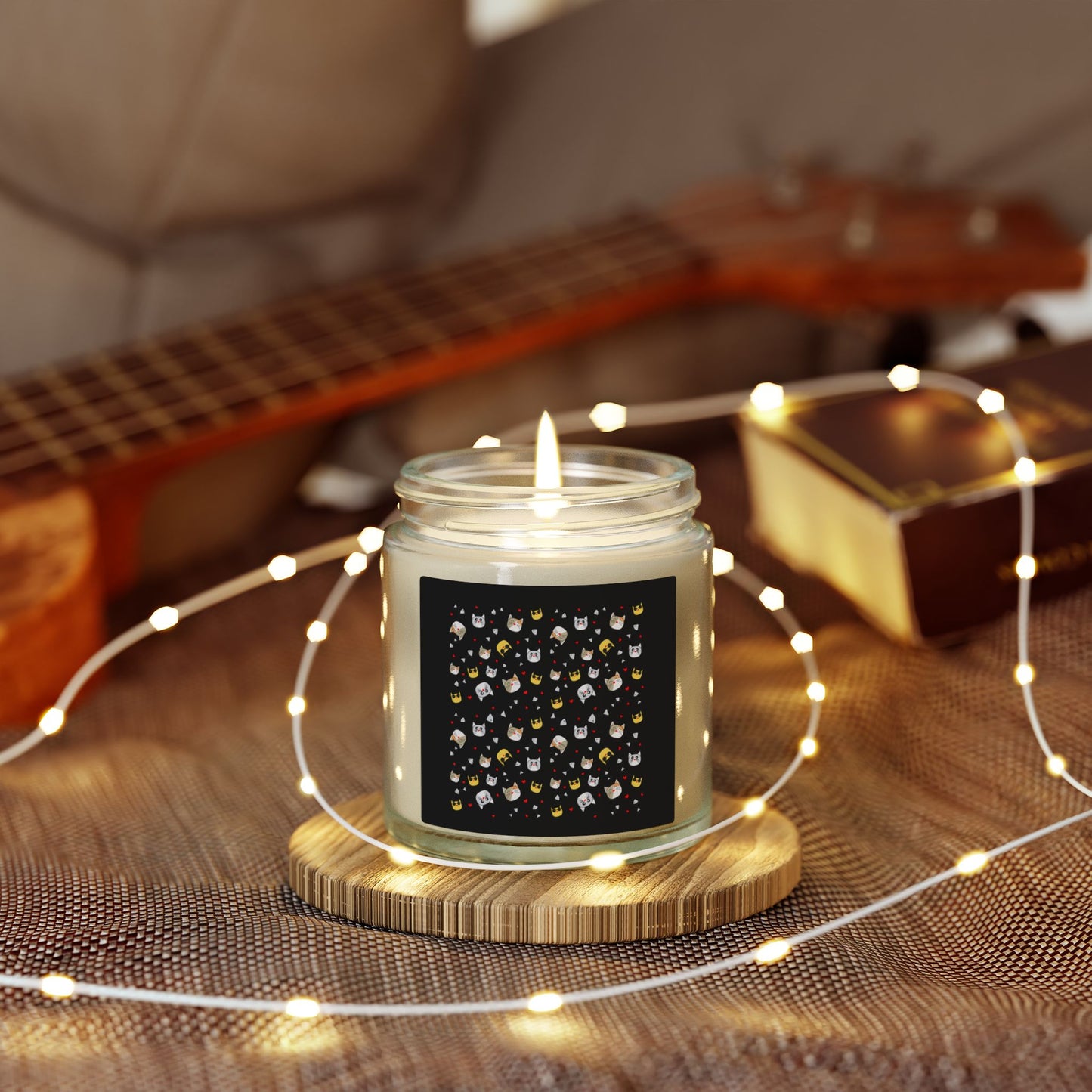 Coconut Apricot Scented Candle (4oz/9oz) — Mini Jar with Cute Cat Pattern