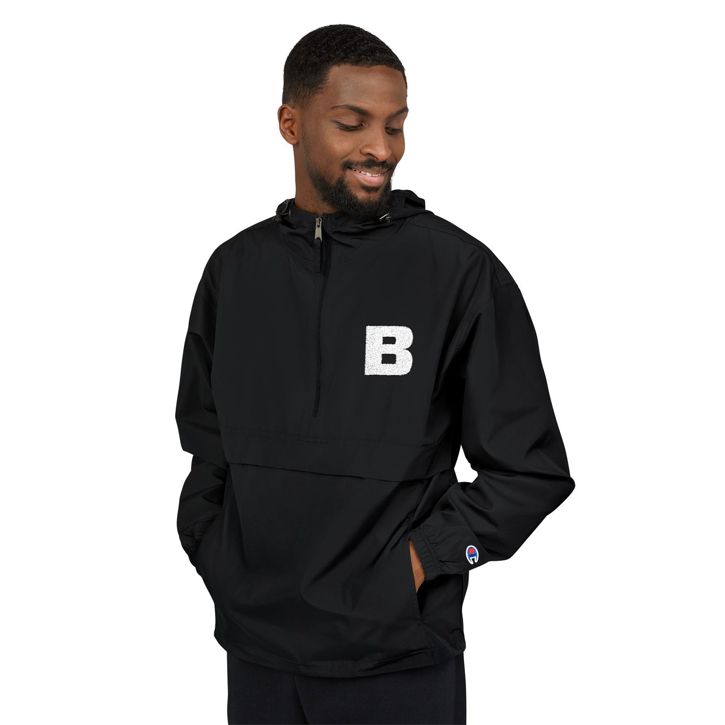 Black Packable Anorak Jacket with White 'B' Chest Logo