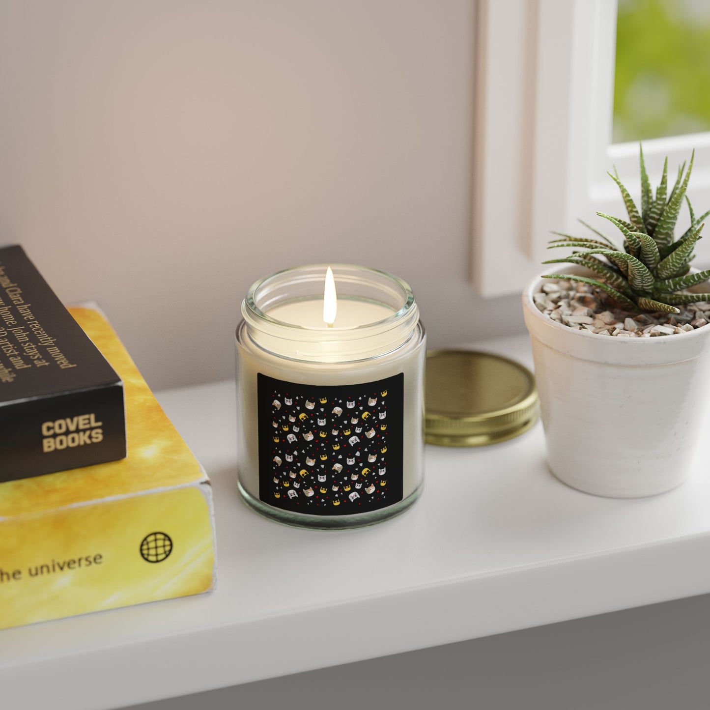 Coconut Apricot Scented Candle (4oz/9oz) — Mini Jar with Cute Cat Pattern