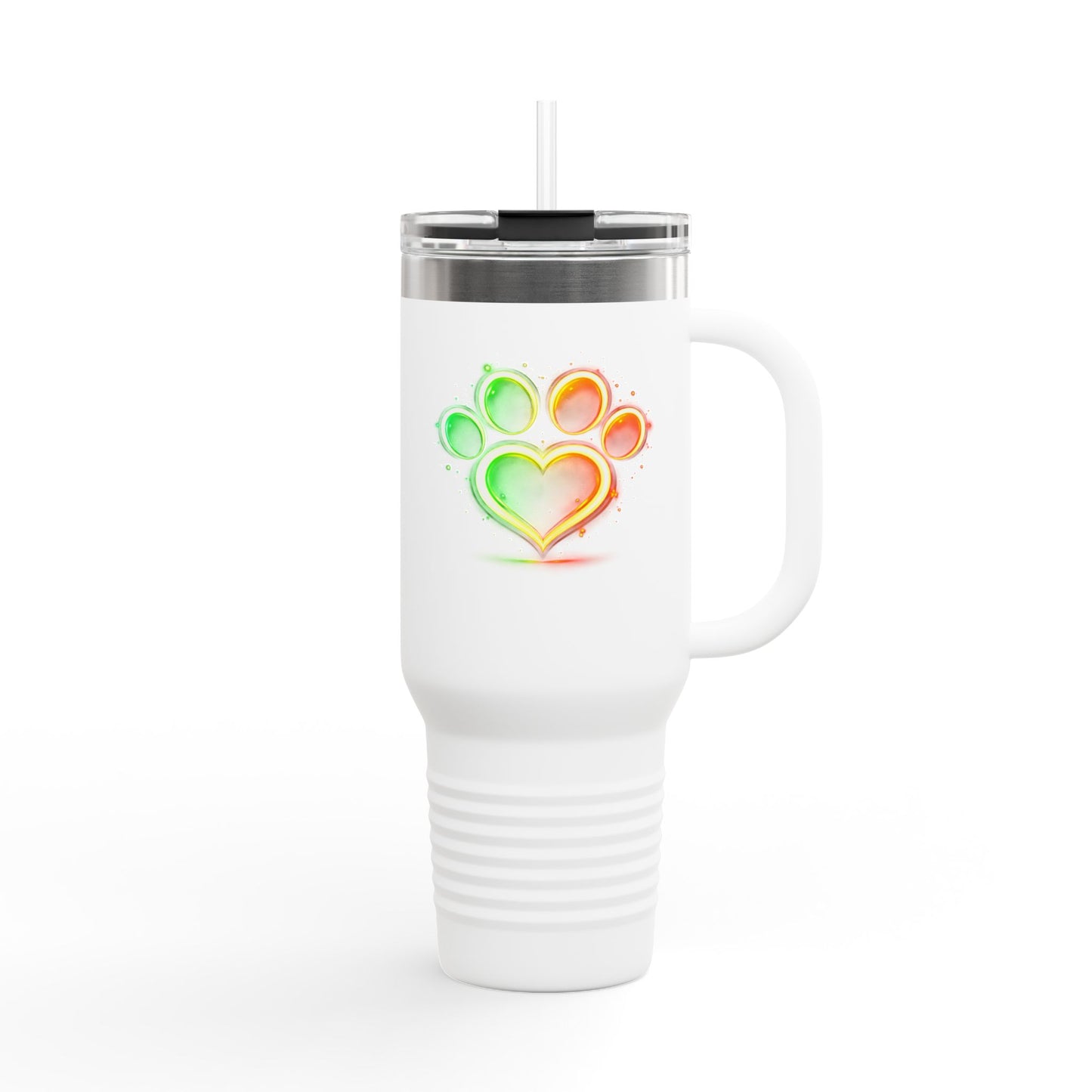 40oz Insulated Travel Mug – Neon Paw Heart Design | Pet Lover Tumbler
