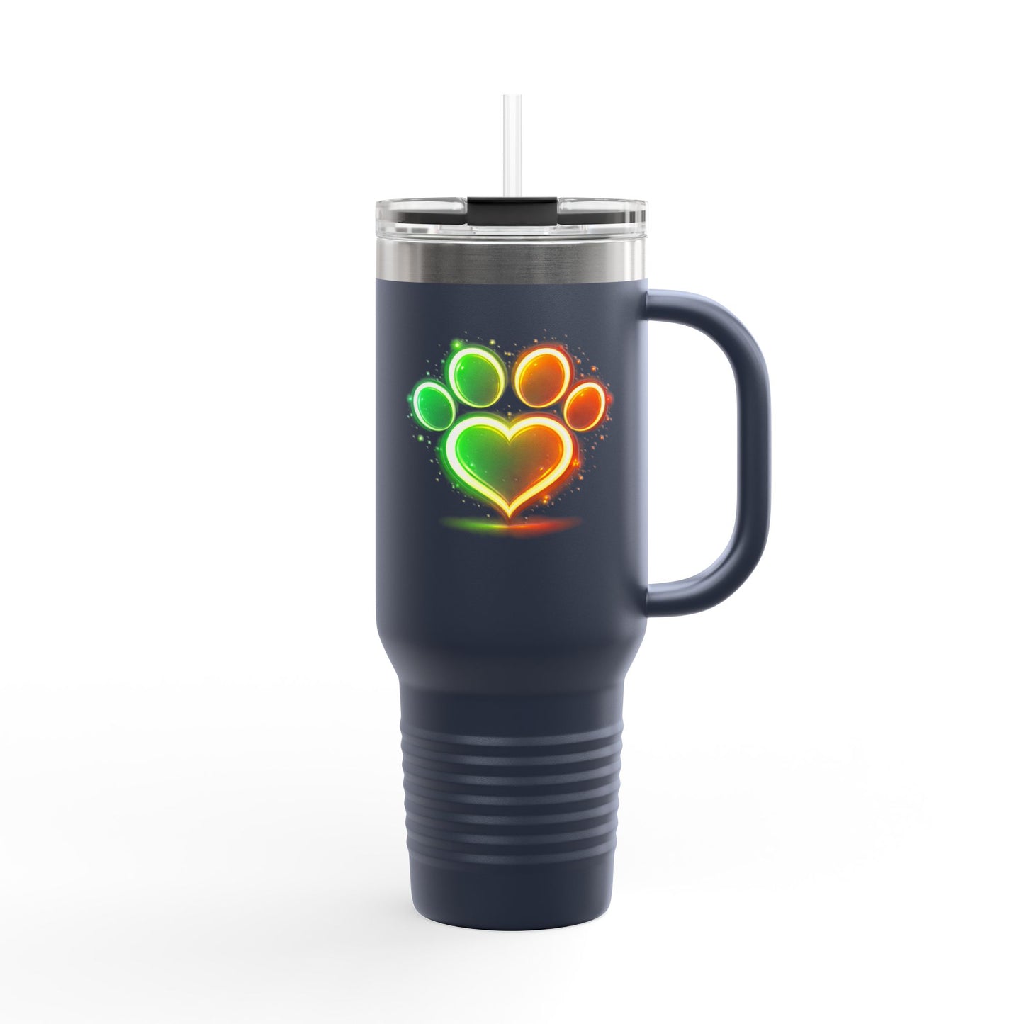 40oz Insulated Travel Mug – Neon Paw Heart Design | Pet Lover Tumbler