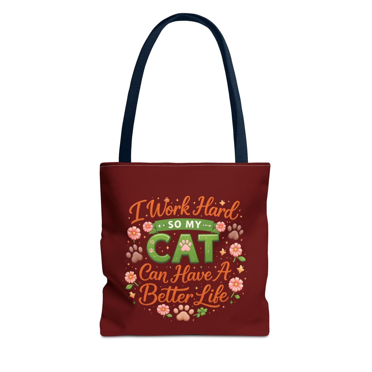 Cat Lover Tote Bag - "I Work Hard So My Cat Can Have A Better Life" Cute Floral Canvas Tote