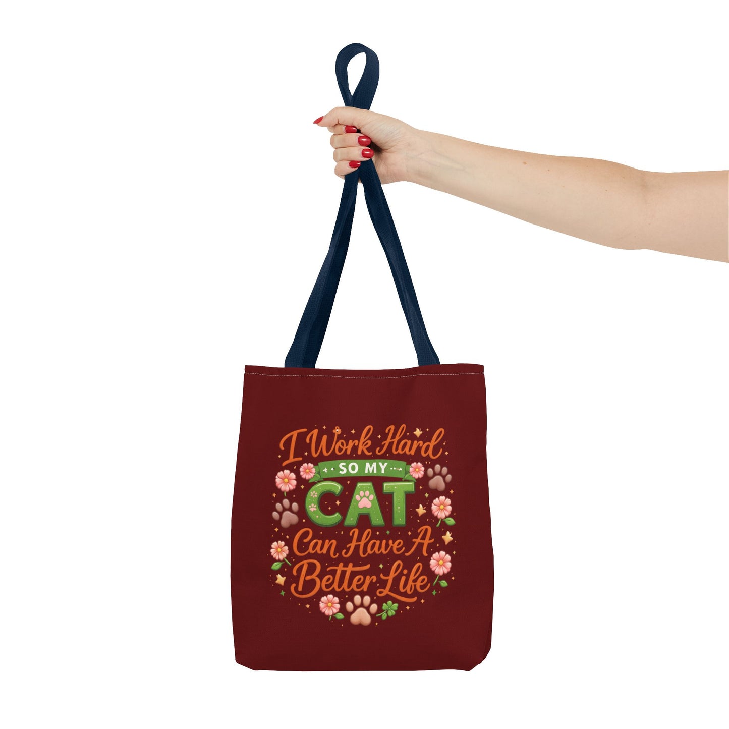 Cat Lover Tote Bag - "I Work Hard So My Cat Can Have A Better Life" Cute Floral Canvas Tote