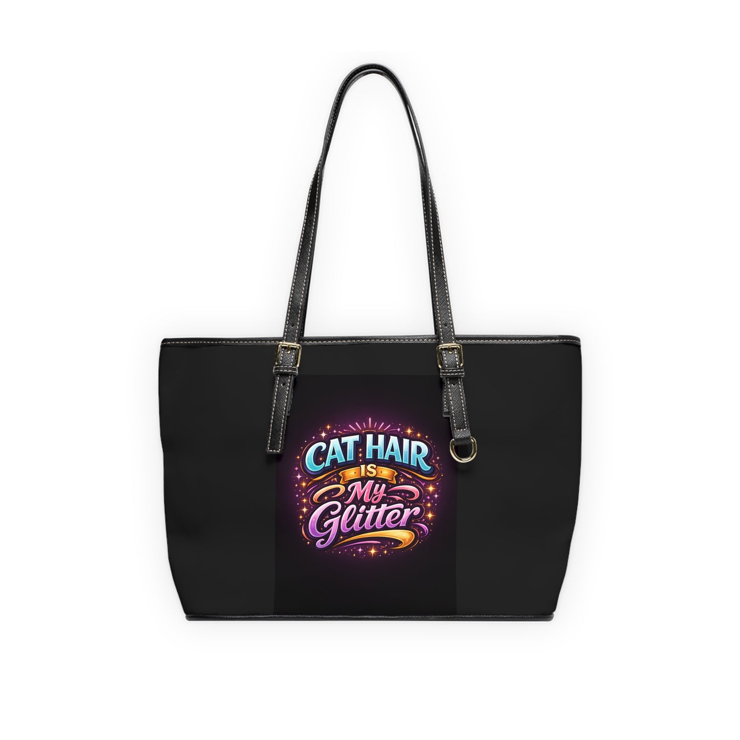 Tote Bag — "Cat Hair Is My Glitter" PU Shoulder Tote for Cat Lovers