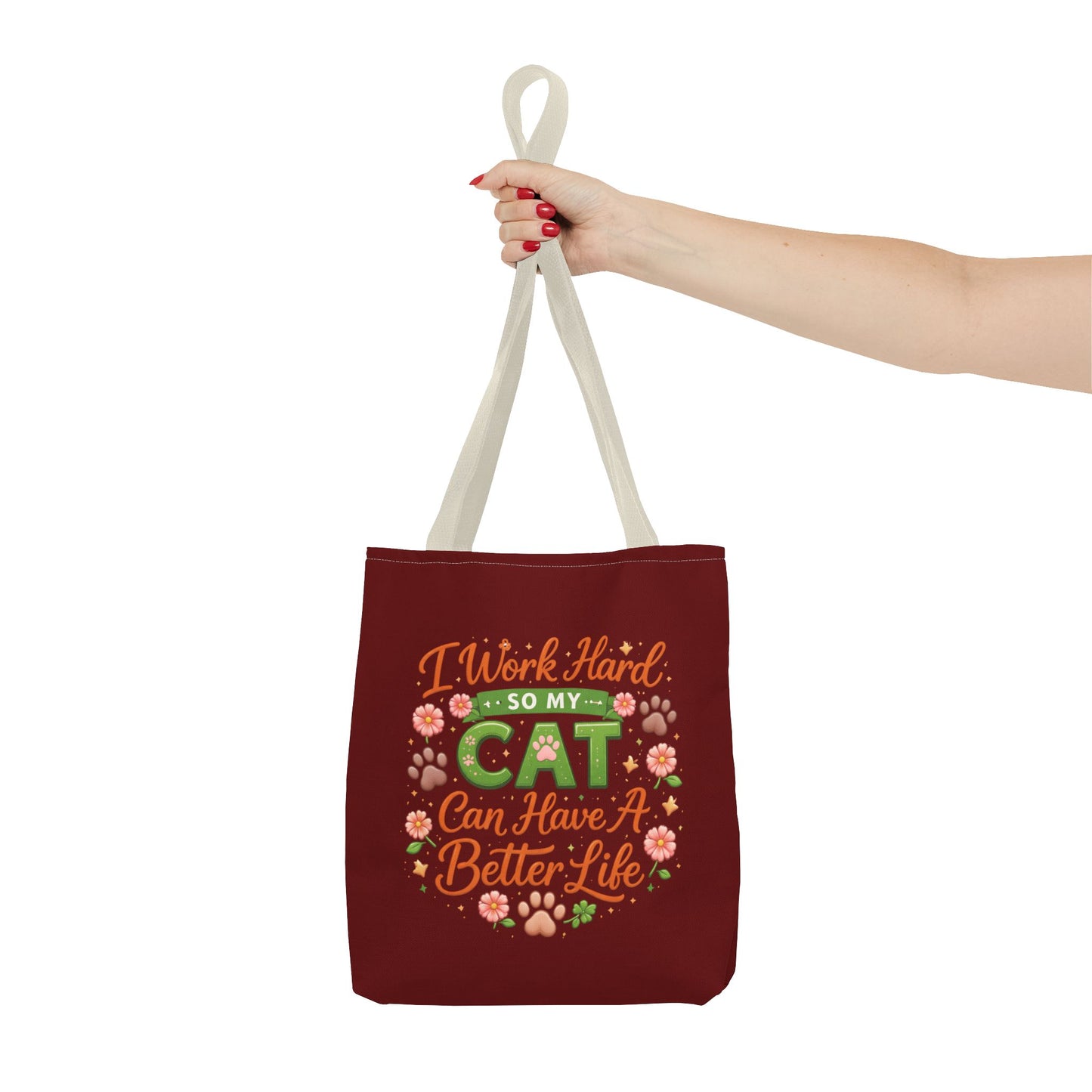 Cat Lover Tote Bag - "I Work Hard So My Cat Can Have A Better Life" Cute Floral Canvas Tote