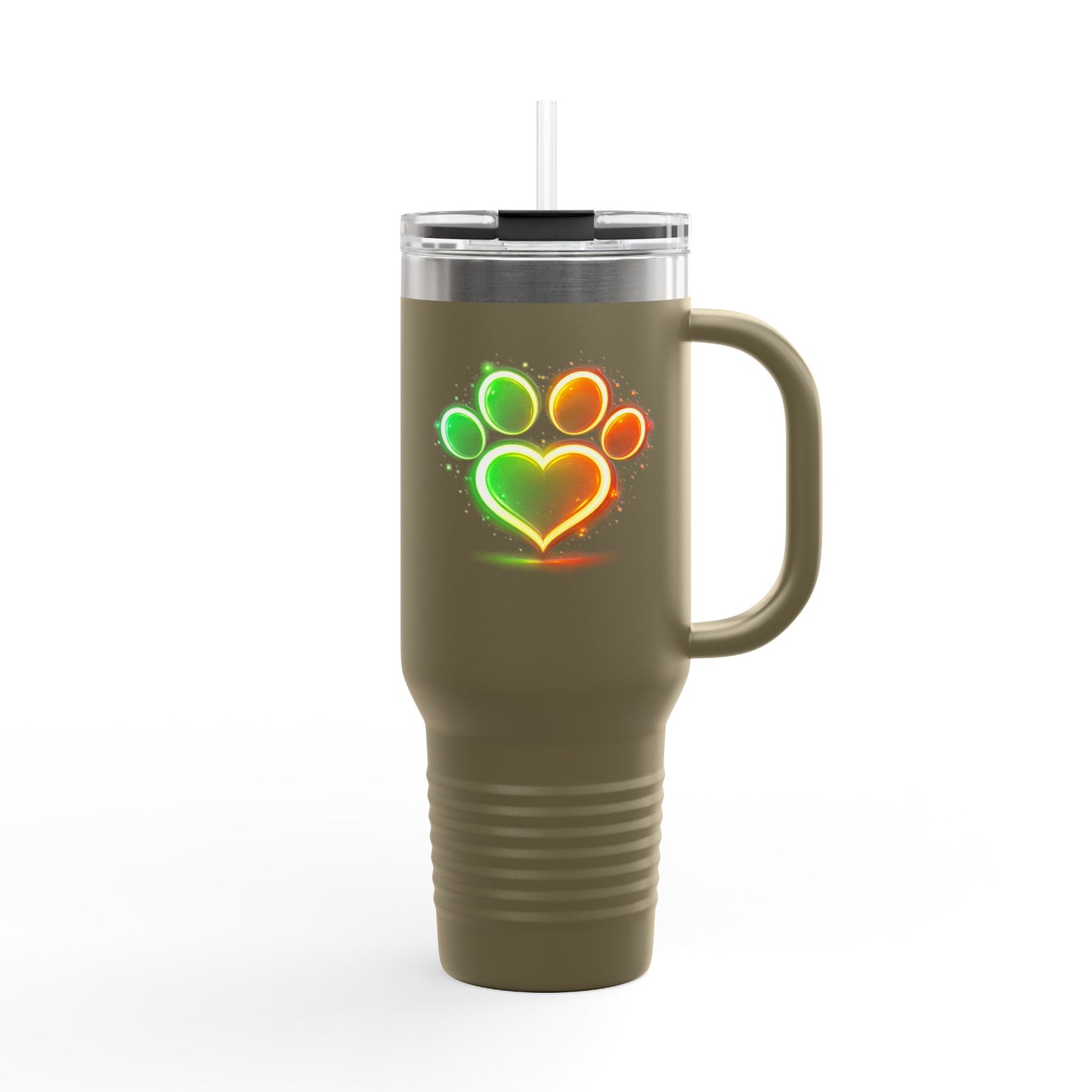 40oz Insulated Travel Mug – Neon Paw Heart Design | Pet Lover Tumbler