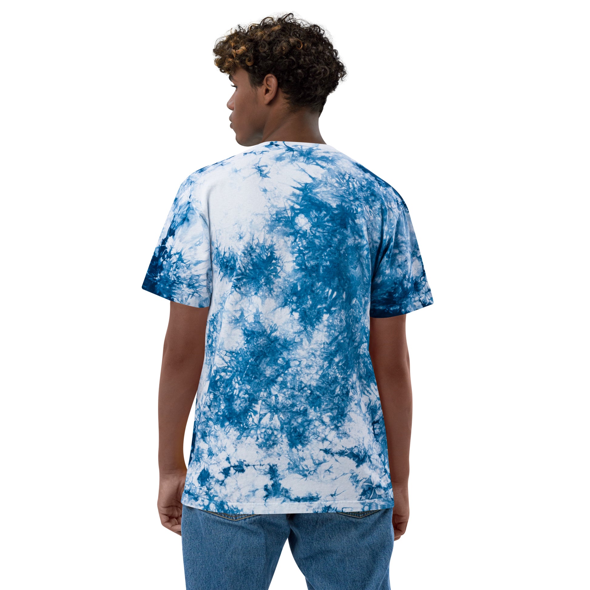Oversized Navy Tie-Dye Paw Print Tee | Unisex Streetwear Blue Marble Cat T-Shirt