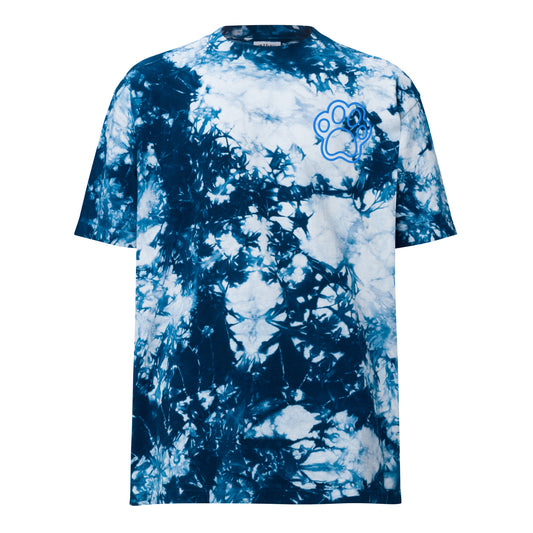 Oversized Navy Tie-Dye Paw Print Tee | Unisex Streetwear Blue Marble Cat T-Shirt